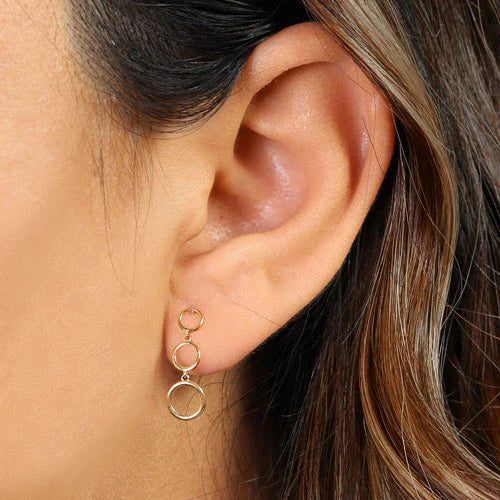 Solid 14K Yellow Gold Dangle Circle Earrings - Shryne Diamanti & Co.