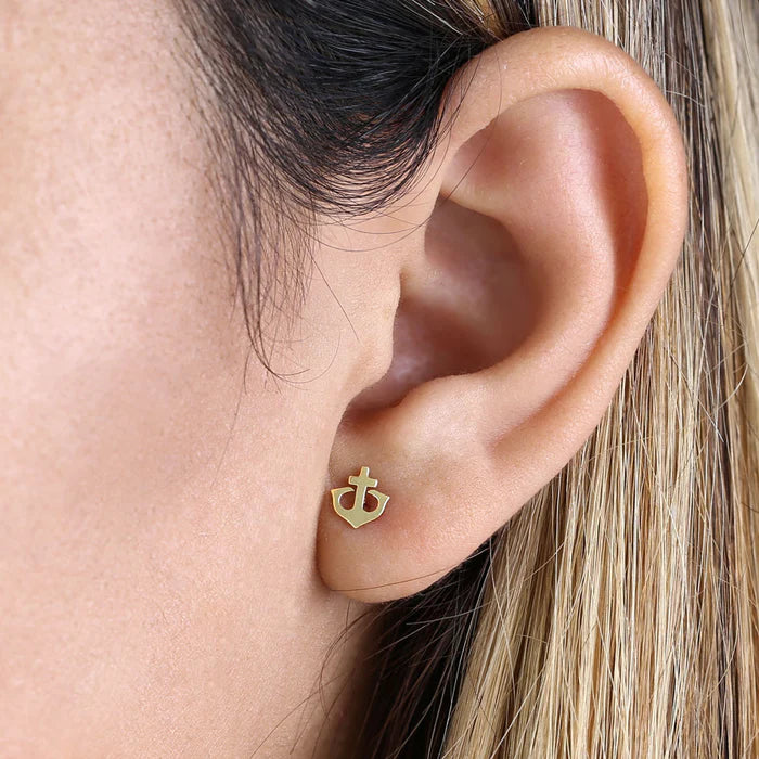 Solid 14K Yellow Gold Anchor Earrings - Shryne Diamanti & Co.