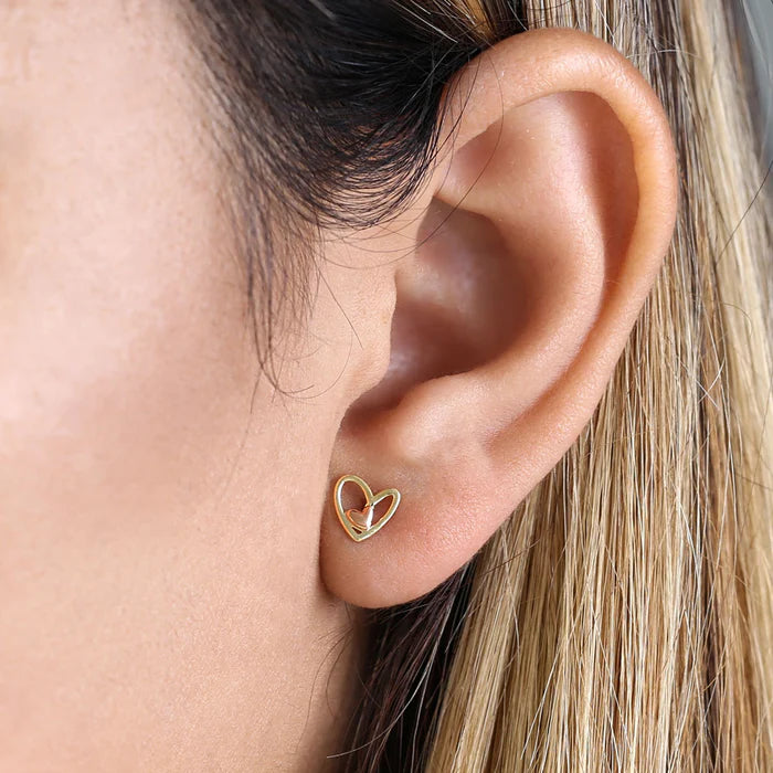 Solid 14K Yellow Gold & Rose Gold Double Heart Earrings - Shryne Diamanti & Co.