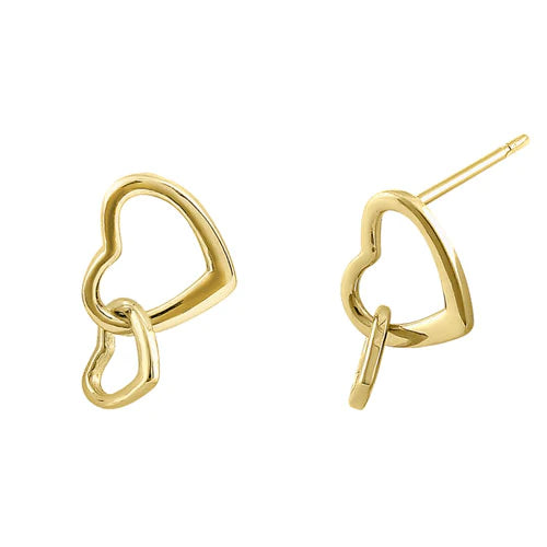 Solid 14K Yellow Gold Linking Heart Earrings - Shryne Diamanti & Co.
