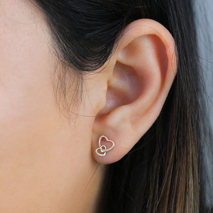 Solid 14K Yellow Gold Linking Heart Earrings - Shryne Diamanti & Co.