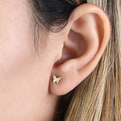 Solid 14K Yellow Gold Simple Butterfly Earrings - Shryne Diamanti & Co.