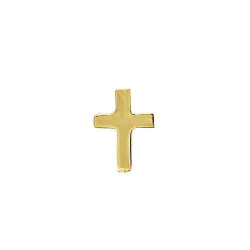Solid 14K Yellow Gold Small Cross Straight Nose Stud - Shryne Diamanti & Co.