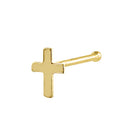 Solid 14K Yellow Gold Small Cross Straight Nose Stud - Shryne Diamanti & Co.
