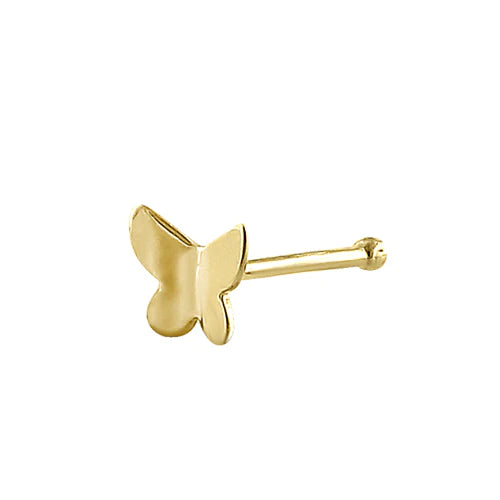 Solid 14K Yellow Gold Tiny Butterfly Straight Nose Stud - Shryne Diamanti & Co.