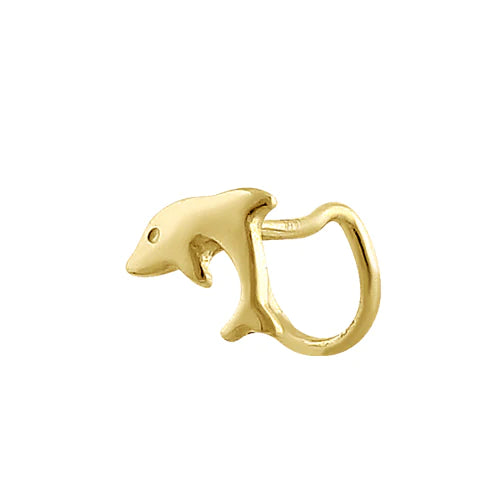 Solid 14K Yellow Gold Dolphin Hook Nose Stud - Shryne Diamanti & Co.