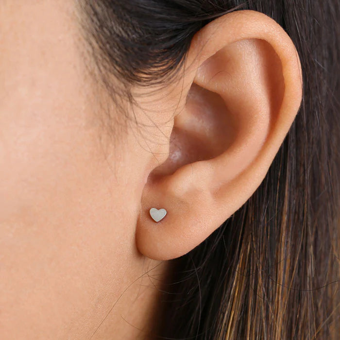 Solid 14K White Gold Tiny Heart Earrings - Shryne Diamanti & Co.