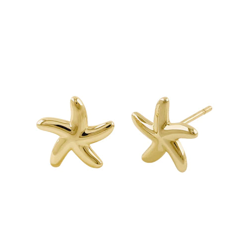 Solid 14k Yellow Gold Small Starfish Stud Earrings - Shryne Diamanti & Co.