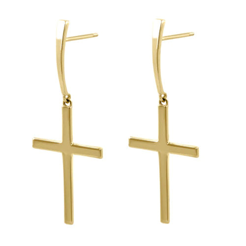 Solid 14k Yellow Gold Dangling Cross Earrings - Shryne Diamanti & Co.