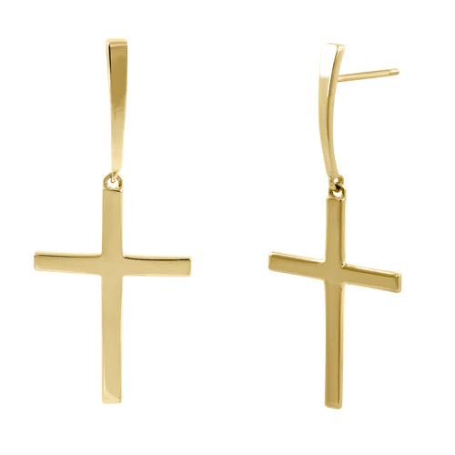 Solid 14k Yellow Gold Dangling Cross Earrings - Shryne Diamanti & Co.