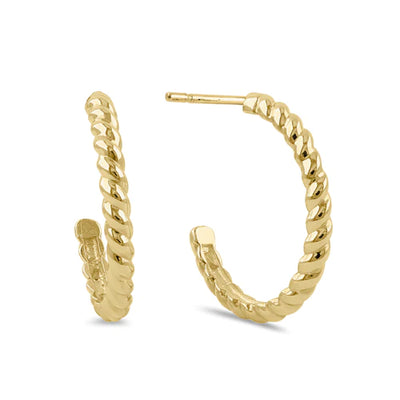 Solid 14k Yellow Gold 14mm X 1.5mm Rope Hoop Earrings - Shryne Diamanti & Co.