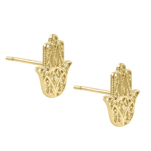 Solid 14k Yellow Gold Hamsa Stud Earrings - Shryne Diamanti & Co.