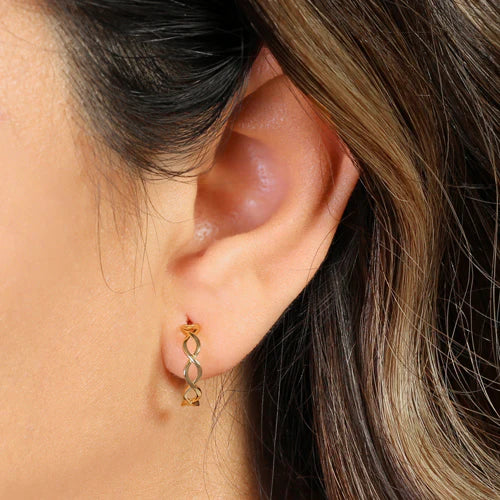 Solid 14k Yellow Gold 14mm X 3mm Twisted Hoop Earrings - Shryne Diamanti & Co.