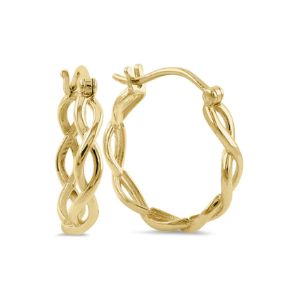 Solid 14k Yellow Gold 18mm X 3mm Twisted Hoop Earrings - Shryne Diamanti & Co.