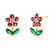 Solid 14K Yellow Gold Flower Ruby Emerald Clear Lab Diamonds Earrings - Shryne Diamanti & Co.