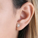 Solid 14K Yellow Gold Pearl Clear Lab Diamonds Earrings - Shryne Diamanti & Co.