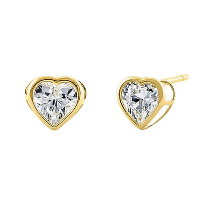 .5 ct Solid 14K Yellow Gold 4mm Heart Cut Clear Lab Diamonds Earrings - Shryne Diamanti & Co.