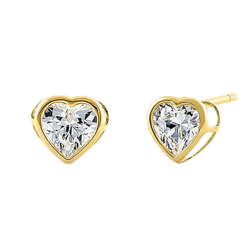 .5 ct Solid 14K Yellow Gold 4mm Heart Cut Clear Lab Diamonds Earrings - Shryne Diamanti & Co.