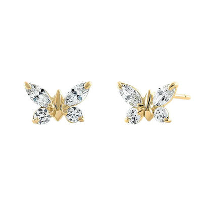 Solid 14K Yellow Gold Butterfly Marquise Cut Clear Lab Diamonds Earrings - Shryne Diamanti & Co.