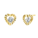 .22 ct Solid 14K Yellow Gold Ridged Heart Round Clear Lab Diamonds Earrings - Shryne Diamanti & Co.