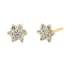 Solid 14K Yellow Gold Dainty Flower Clear Lab Diamonds Earrings - Shryne Diamanti & Co.