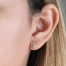 Solid 14K Yellow Gold Rounded Cross Clear Lab Diamonds Earrings - Shryne Diamanti & Co.