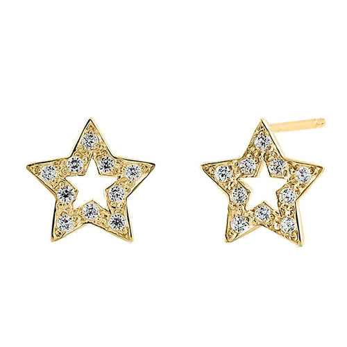 Solid 14K Yellow Gold Star Clear Lab Diamonds Earrings - Shryne Diamanti & Co.