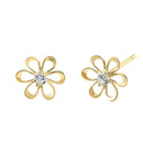 Solid 14K Yellow Gold Retro Flower Clear Lab Diamonds Earrings - Shryne Diamanti & Co.