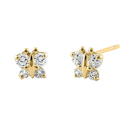 Solid 14K Yellow Gold Dainty Butterfly Clear Lab Diamonds Earrings - Shryne Diamanti & Co.