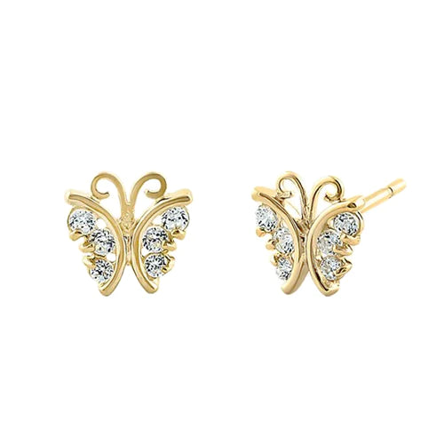 Solid 14K Yellow Gold Butterfly Clear Lab Diamonds Earrings - Shryne Diamanti & Co.