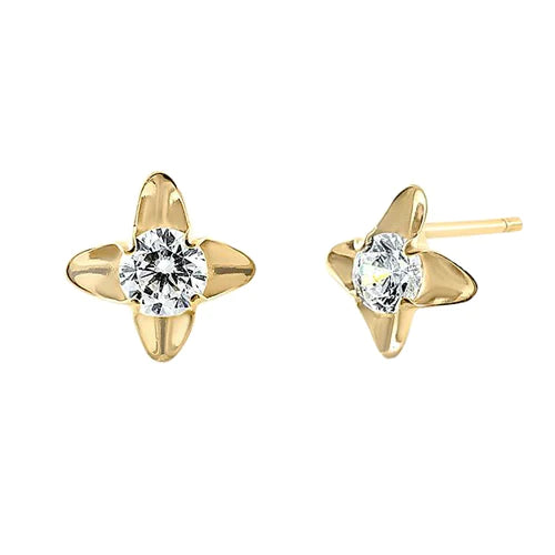 .22 ct Solid 14K Yellow Gold Pinwheel Flower Clear Lab Diamonds Earrings - Shryne Diamanti & Co.