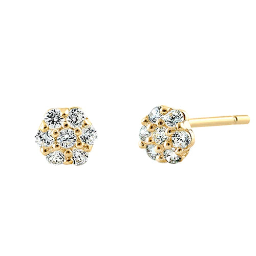 Solid 14K Yellow Gold Flower Cluster Clear Lab Diamonds Earrings - Shryne Diamanti & Co.