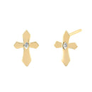 Solid 14K Yellow Gold Cross Clear Lab Diamonds Earrings - Shryne Diamanti & Co.