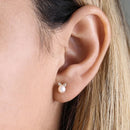 Solid 14K Yellow Gold Bow & Pearl Clear Lab Diamonds Earrings - Shryne Diamanti & Co.