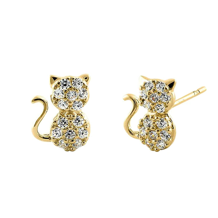 Solid 14K Yellow Gold Cat Clear Lab Diamonds Earrings - Shryne Diamanti & Co.
