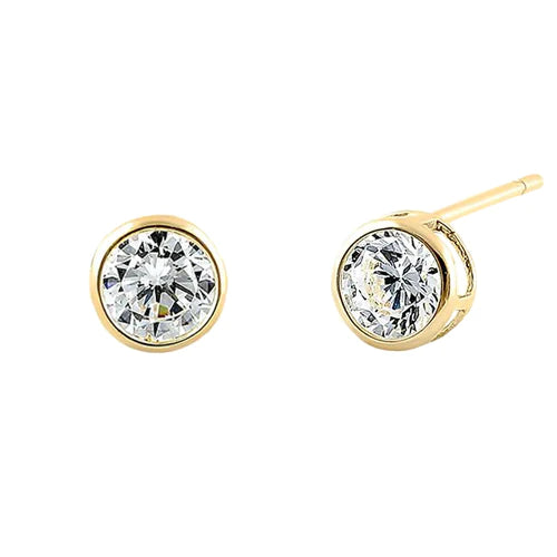 .5 ct Solid 14K Yellow Gold 4mm Round Cut Clear Lab Diamonds Earrings - Shryne Diamanti & Co.