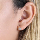 Solid 14K Yellow Gold Flower Round Lab Diamonds Hoop Earrings - Shryne Diamanti & Co.