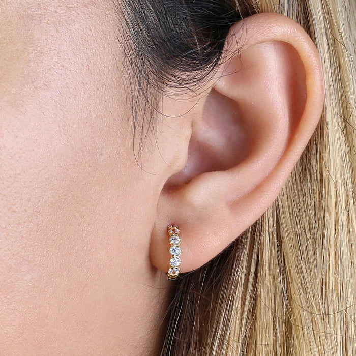 Solid 14K Yellow Gold Round Lab Diamonds Hoop Earrings - Shryne Diamanti & Co.