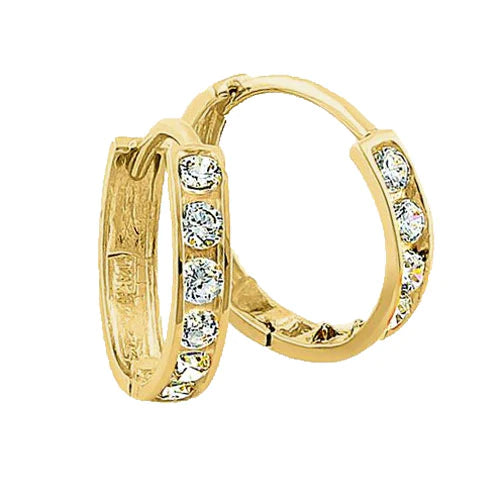 Solid 14K Yellow Gold 2 x 9.5mm Round Lab Diamonds Hoop Earrings - Shryne Diamanti & Co.