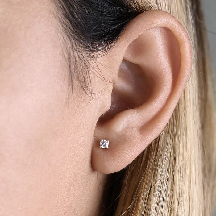 .36 ct Solid 14K Yellow Gold 3mm Princess Cut Clear Lab Diamonds Earrings - Shryne Diamanti & Co.