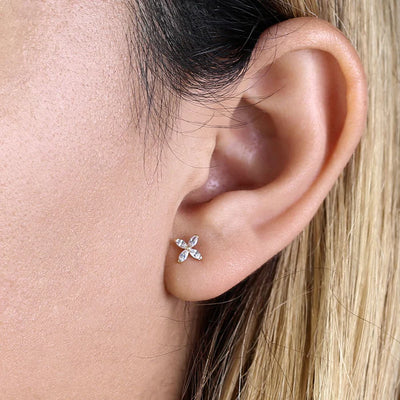 Solid 14K Yellow Gold Flower Marquise Lab Diamonds Stud Earrings - Shryne Diamanti & Co.