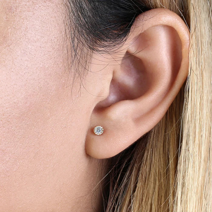 .22ct Solid 14K Yellow Gold 3mm Round Lab Diamonds Beaded Stud Earrings - Shryne Diamanti & Co.