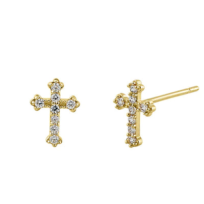 Solid 14K Yellow Gold Clear Lab Diamonds Cross Stud Earrings - Shryne Diamanti & Co.