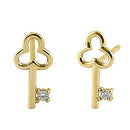 Solid 14K Yellow Gold Clover Key Clear Lab Diamonds Stud Earrings - Shryne Diamanti & Co.