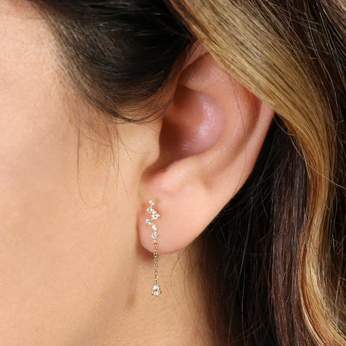 Solid 14K Yellow Gold Sparkle Clear Lab Diamonds Pear Dangle Stud Earrings - Shryne Diamanti & Co.
