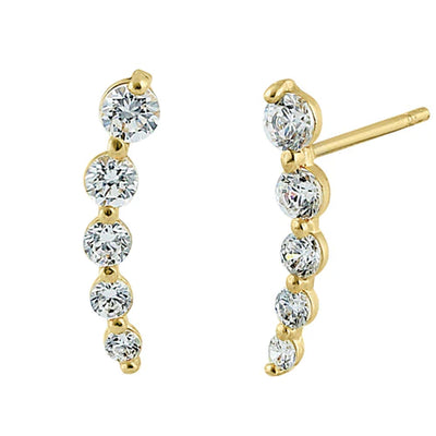 Solid 14K Yellow Gold 5 Clear Round Lab Diamonds Stud Earrings - Shryne Diamanti & Co.