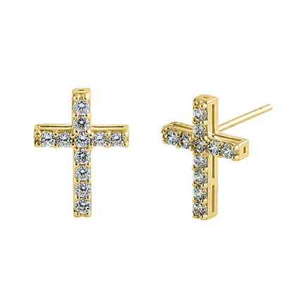 Solid 14K Yellow Gold Cross Lab Diamonds Earrings - Shryne Diamanti & Co.