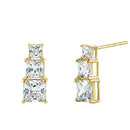 Solid 14K Yellow Gold Triple Princess Lab Diamonds Earrings - Shryne Diamanti & Co.
