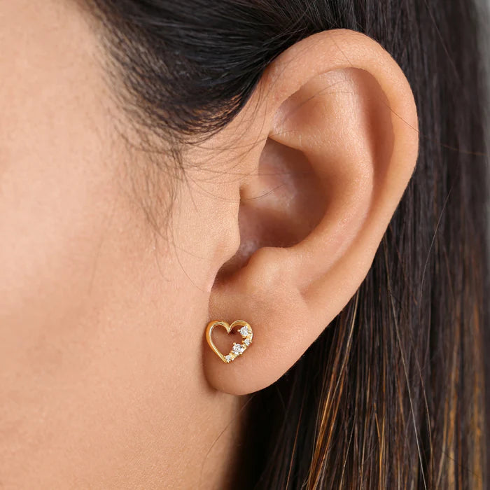 Solid 14K Yellow Gold Heart Lab Diamonds Earrings - Shryne Diamanti & Co.