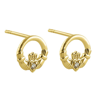 Solid 14K Yellow Gold Claddagh Lab Diamonds Earrings - Shryne Diamanti & Co.